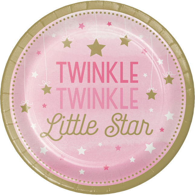 Roze Borden Twinkle Twinkle Little Star 23cm 8st