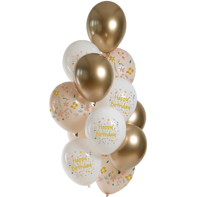 Happy Birthday Ballonnen Bloemen 33cm 12st