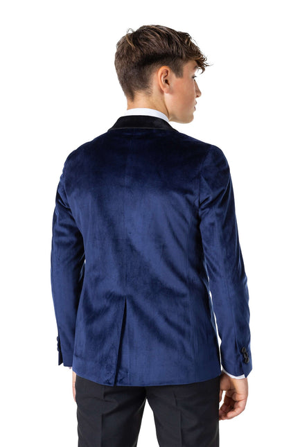 Donkerblauwe Velvet Blazer Jongen Tiener OppoSuits