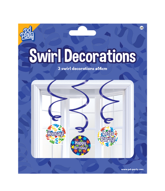 Swirl decorations Happy birthday cartoon 3st 14cm