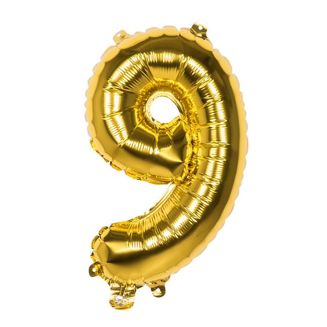 Gouden Cijfer Ballon 9 Jaar 36cm