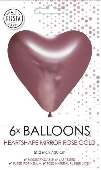 Hartjes Ballonnen Rose Goud 30cm 6st