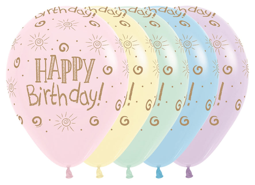 Ballonnen Happy Birthday Sun Pastel Matte Mix 30cm 25st