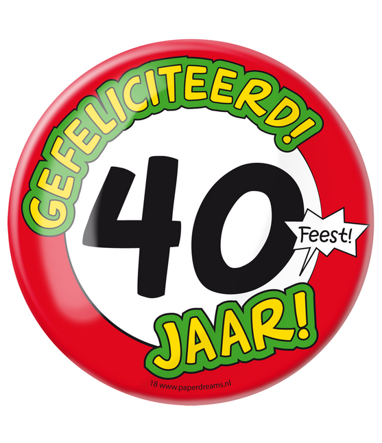 Button 40 jaar Verkeersbord 10,2cm