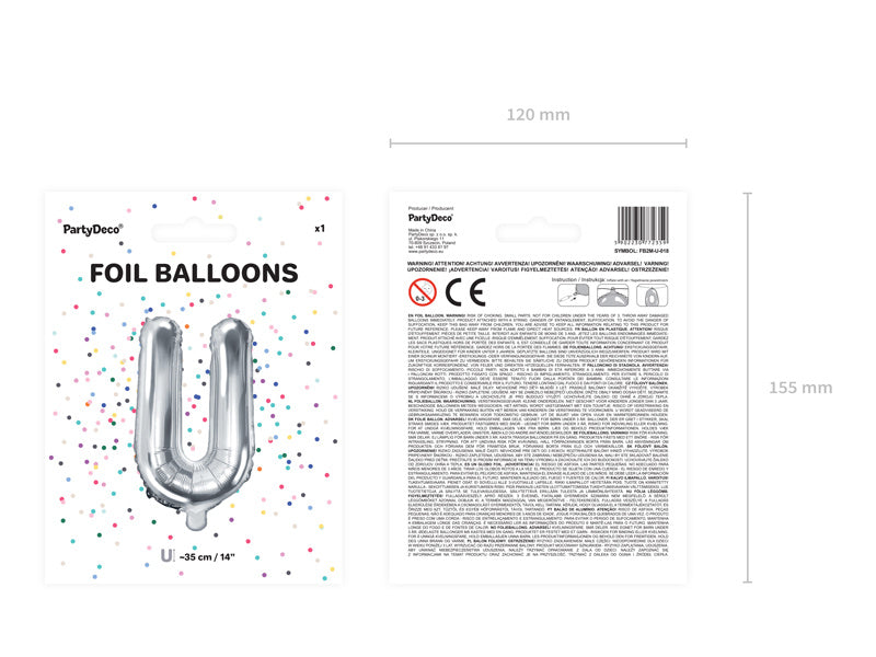 Folie Ballon Letter U Zilver Leeg 35cm