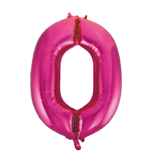 Folie Ballon Cijfer 0 Fuchsia XL 86cm leeg