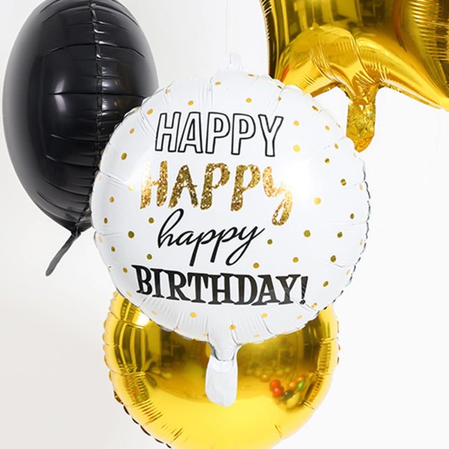 Helium Ballon Happy Birthday Gouden Stippen Leeg 45cm