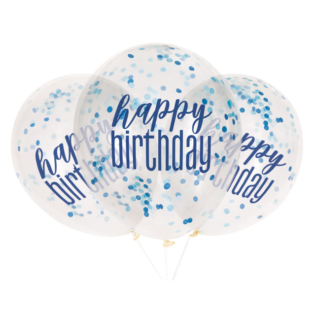 Verjaardag Ballonnen Happy Birthday Confetti Blauw 30cm 6st