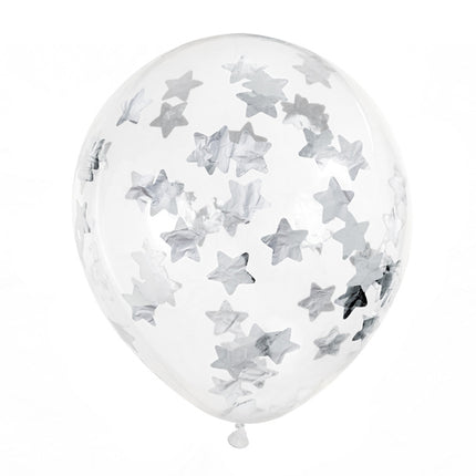 Confetti Ballonnen Zilveren Sterren 30cm 6st