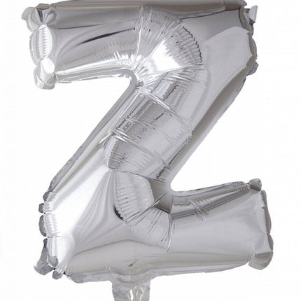 Folie Ballon Letter Z Zilver 41cm met Rietje