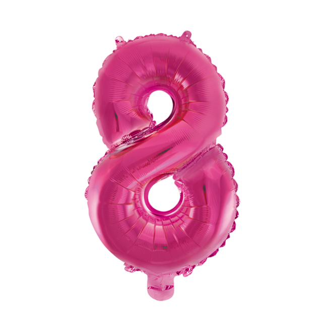 Folie Ballon Cijfer 8 Fuchsia XL 86cm leeg