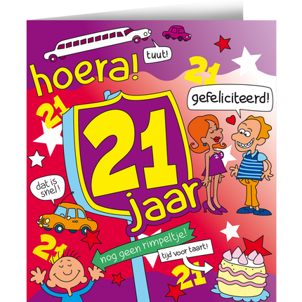 Verjaardagskaart 21 Jaar Cartoon 16,5cm