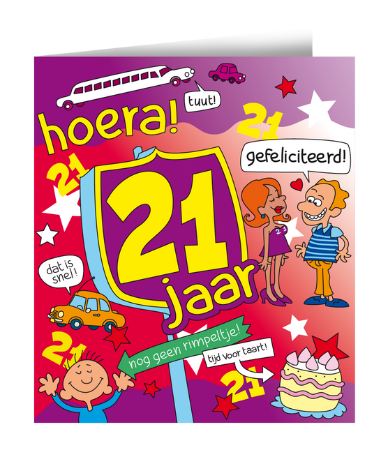 Verjaardagskaart 21 Jaar Cartoon 16,5cm