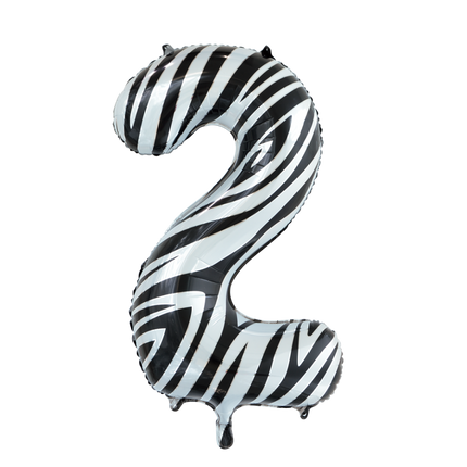 Folie Ballon Cijfer 2 Zebra XL 86cm leeg