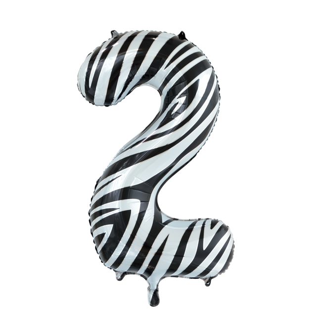 Folie Ballon Cijfer 2 Zebra XL 86cm leeg