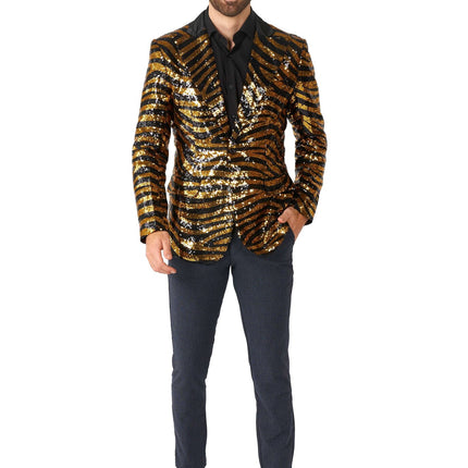 Goud Zwart Tijger Paillet Blazer Heren OppoSuits