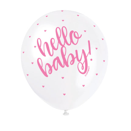 Geboorte Ballonnen Hello Baby Roze 30cm 5st