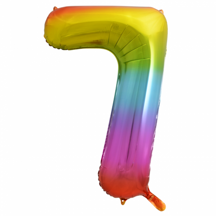 Folie Ballon Cijfer 7 Regenboog XL 86cm leeg