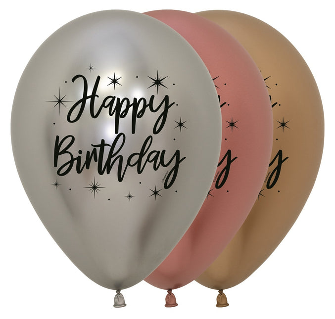 Ballonnen Happy Birthday Radiant Reflex Mix 30cm 25st