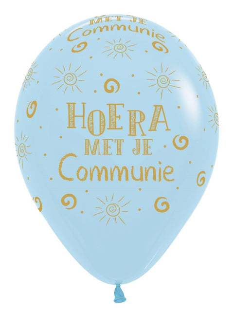 Ballonnen Hoera Met Je Communie Pastel Matte Blue 30cm 25st