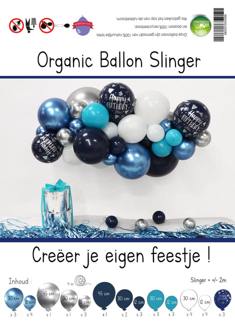 Ballonnen DIY Balloon Kit Organic Happy Birthday Navy