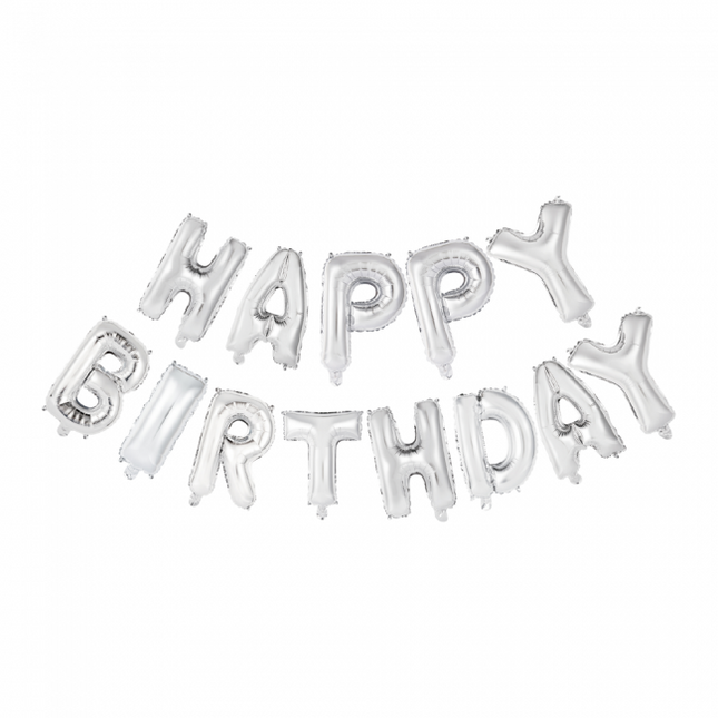 Letterballon Set Happy Birthday Zilver