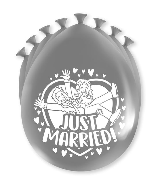 Just Married Ballonnen Zilver 30cm 8st