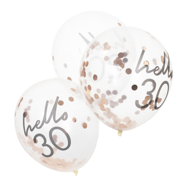 Rose Gouden Confetti Ballonnen 30 Jaar 30cm 5st