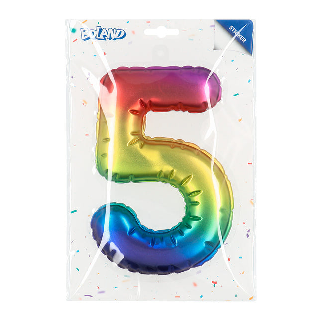 Regenboog 5 Jaar Stickers Folieballon 20cm