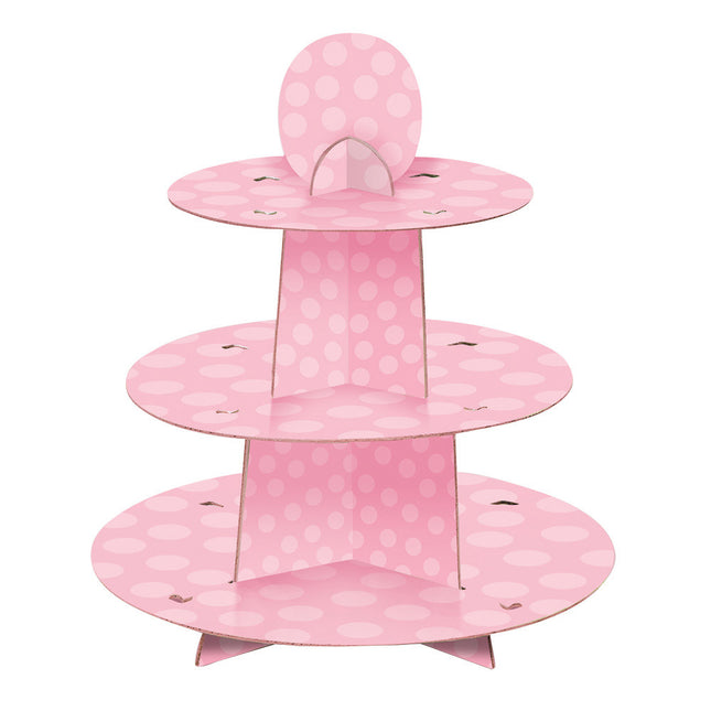 Cupcake Etagere Stippen Roze 34cm