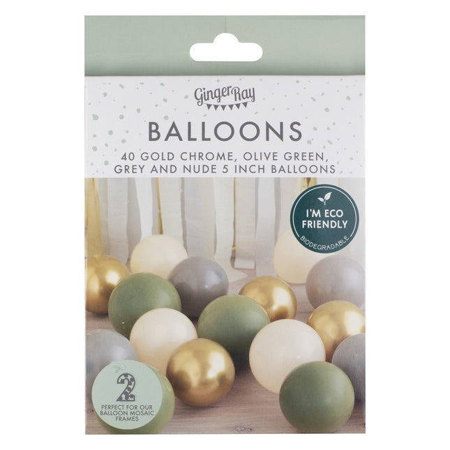 Groen Goud Grijs Beige Ballonnen 13cm 40st