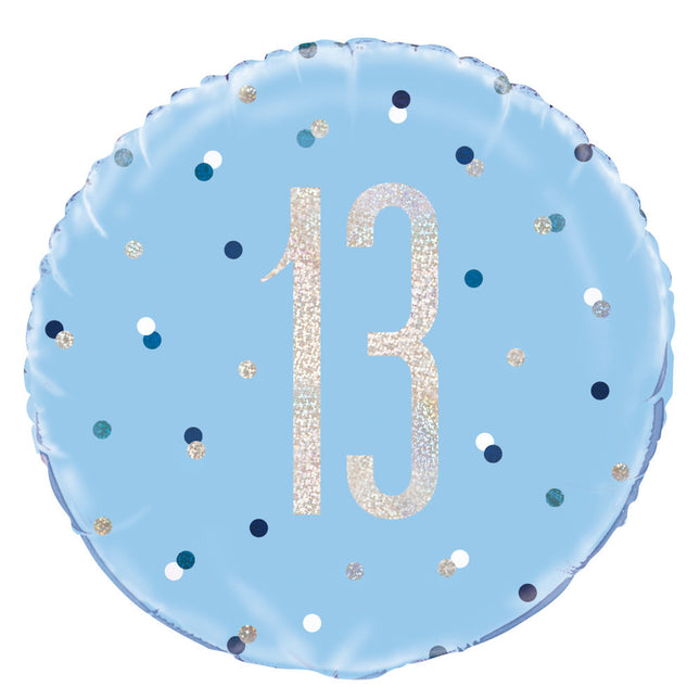 Helium Ballon 13 Jaar Blauw 45cm leeg