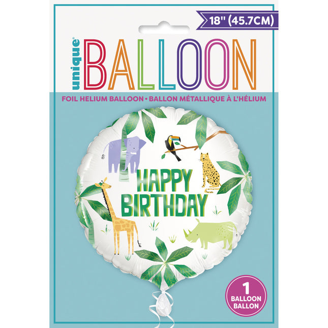 Helium Ballon Happy Birthday Safari 45cm leeg