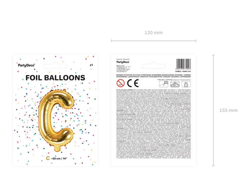 Folie Ballon Letter C Goud Leeg 35cm