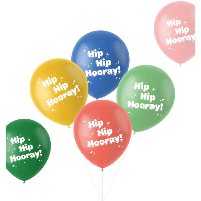 Ballonnen Hip Hip Hooray Gekleurd 33cm 6st