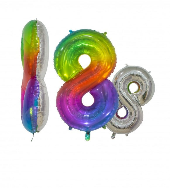 Folieballon Cijfer 8 Regenboog Transparant 66cm