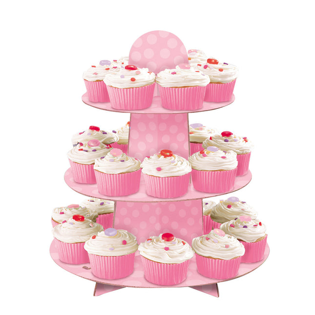 Cupcake Etagere Stippen Roze 34cm