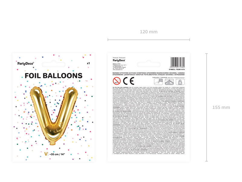 Folie Ballon Letter V Goud Leeg 35cm