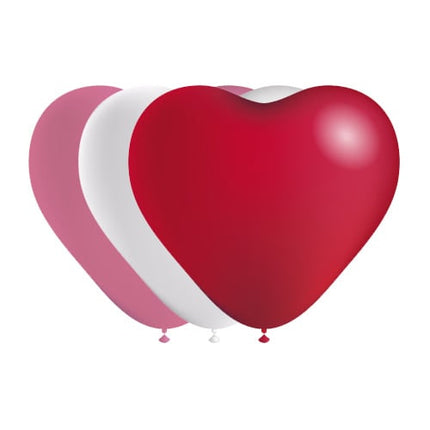 Hartjes Ballonnen Rood/Wit/Roze 25cm 6st