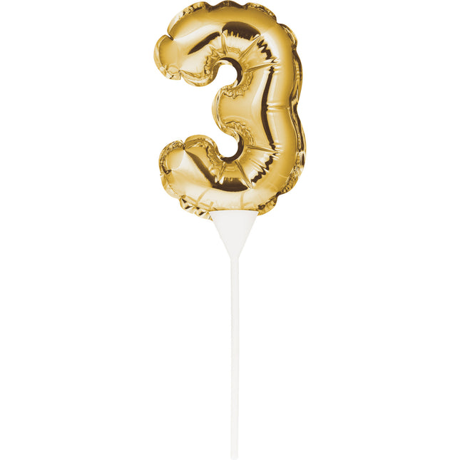 Gouden Taarttopper 3 Jaar Folie Ballon 13cm