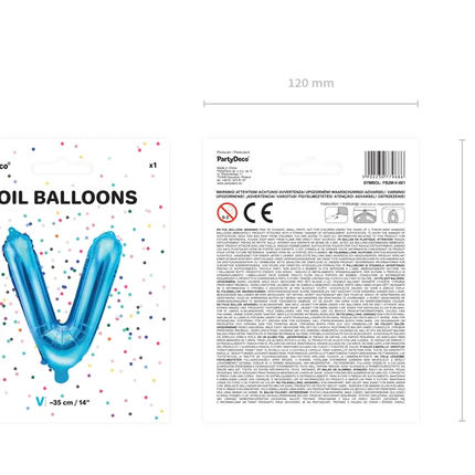 Folie Ballon Letter V Blauw Leeg 35cm