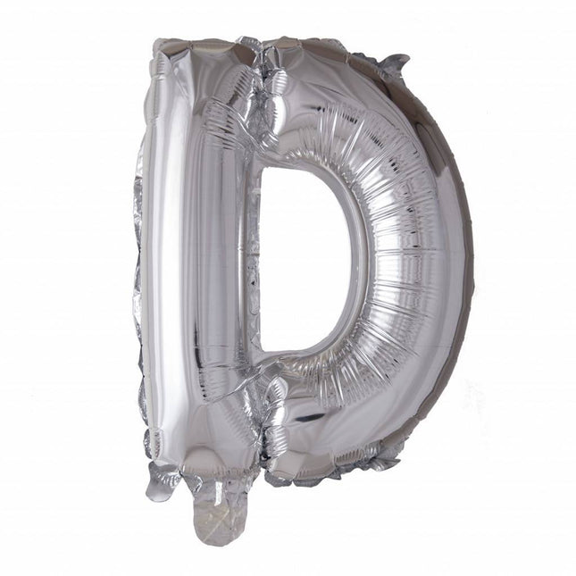 Folie Ballon Letter D Zilver 41cm met Rietje