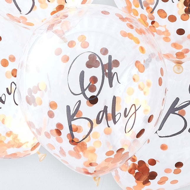 Rose Gouden Confetti Ballonnen Oh Baby 30cm 5st