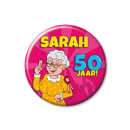 50 Jaar Button Hoera Sarah 5,5cm