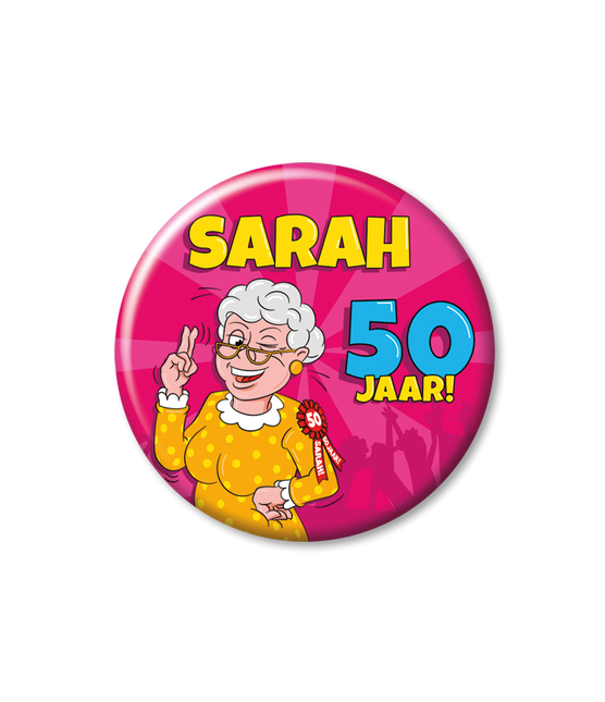 50 Jaar Button Hoera Sarah 5,5cm