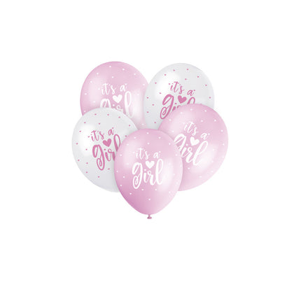 Geboorte Ballonnen It's A Girl Roze 30cm 5st