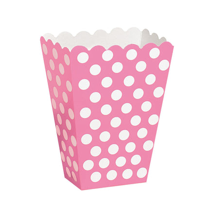 Roze Popcorn Bakjes Witte Stippen 13,7cm 8st