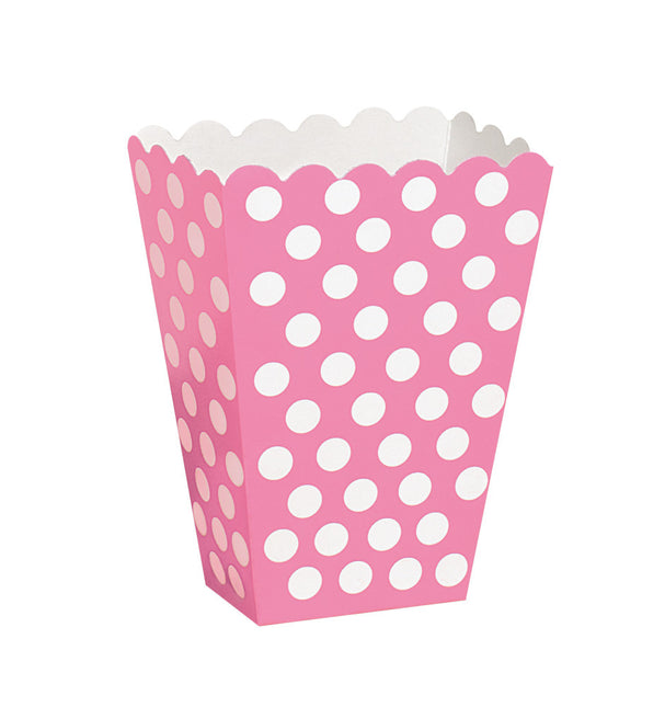 Roze Popcorn Bakjes Witte Stippen 13,7cm 8st