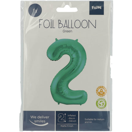 Folie Ballon Cijfer 2 Mat Groen XL 86cm leeg