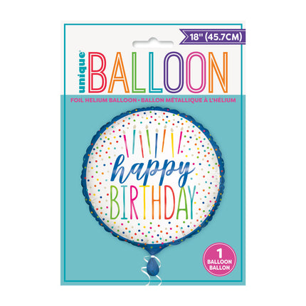 Helium Ballon Happy Birthday Kaarsjes gekleurd 45cm leeg